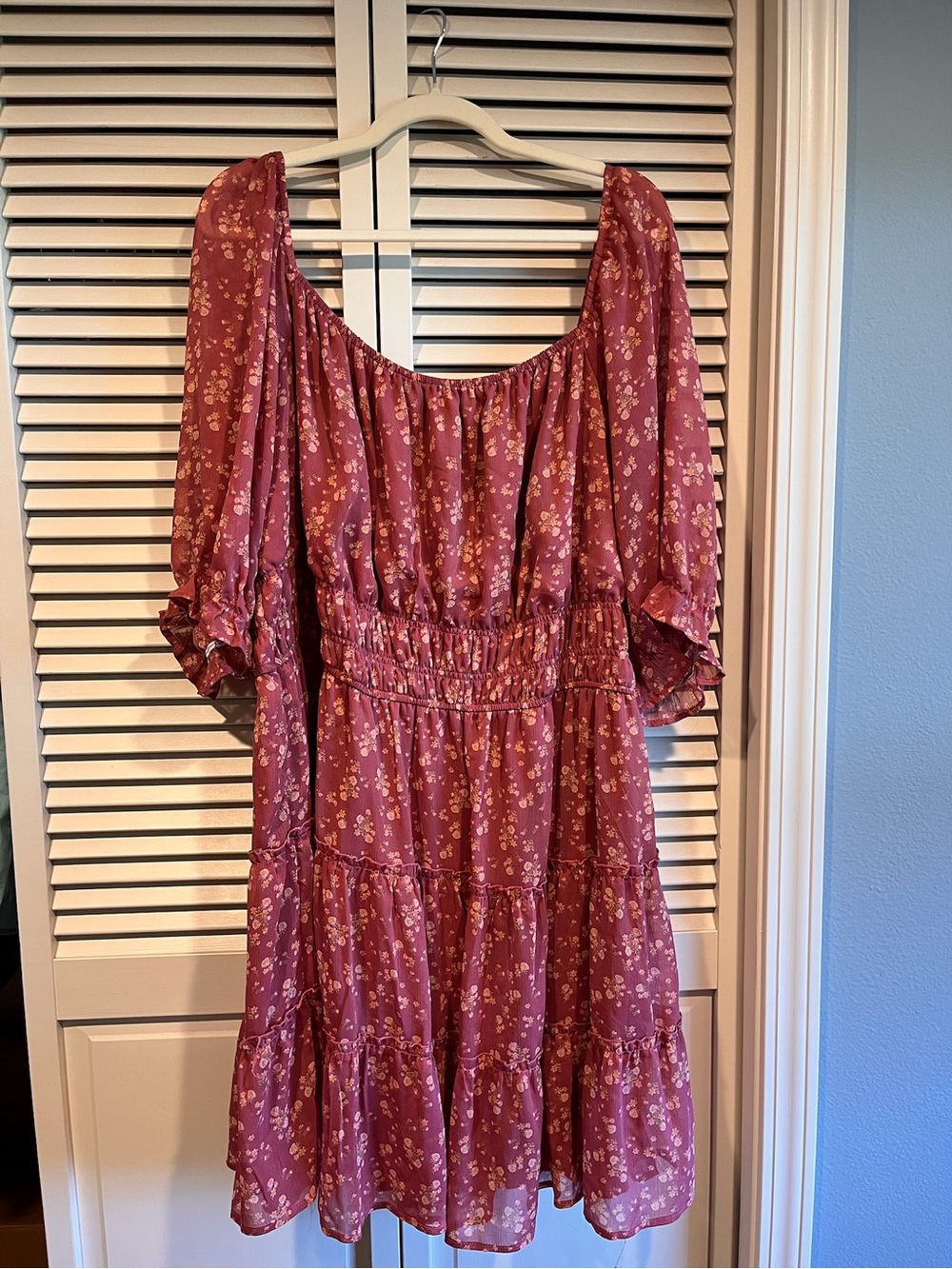Trixxi Mauve Floral Puff Sleeve Mini Summer Dress